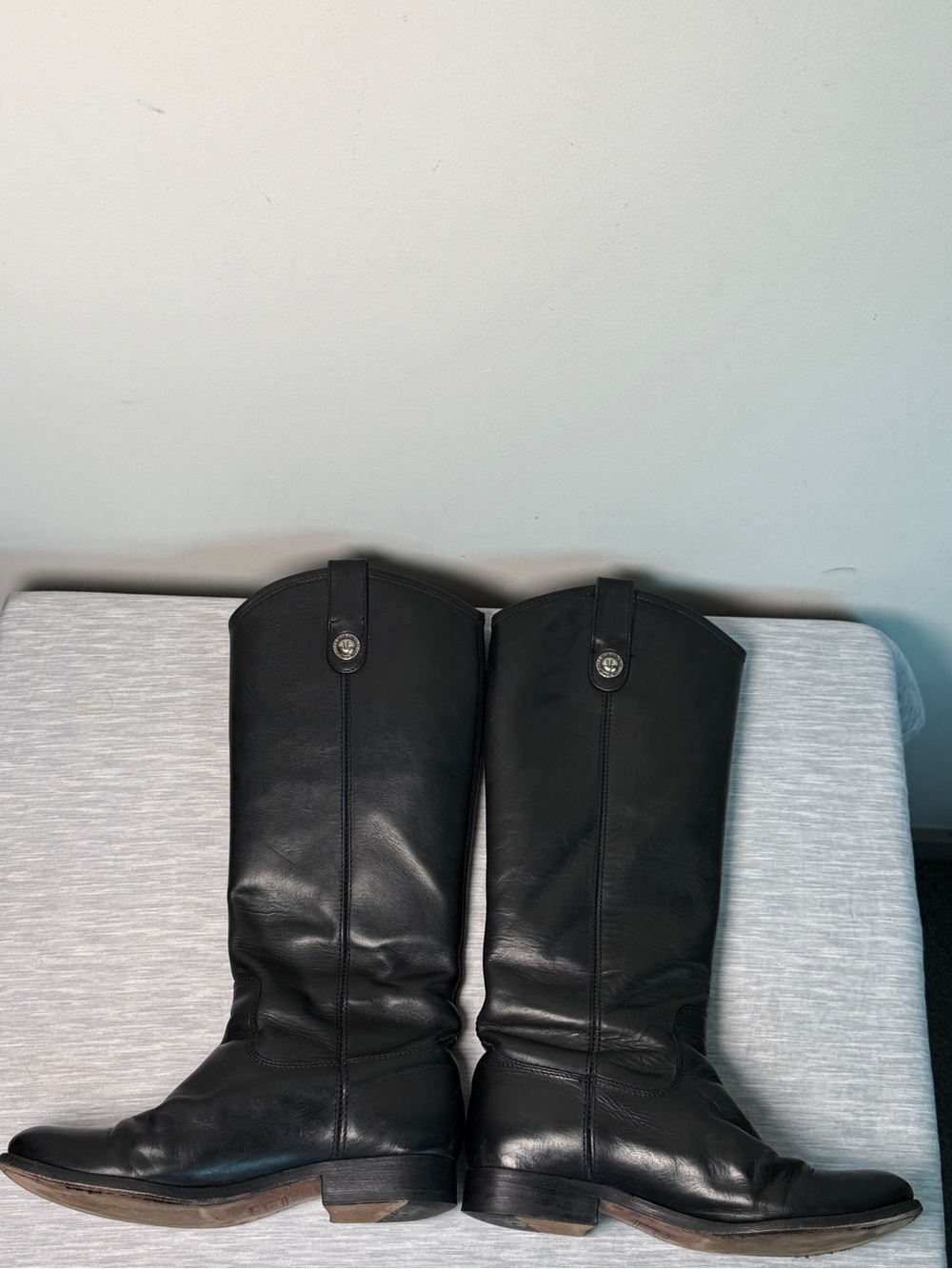 Frye Melissa Button Tall Black Leather Riding Boots Sz 7 - Picture 8 of 11